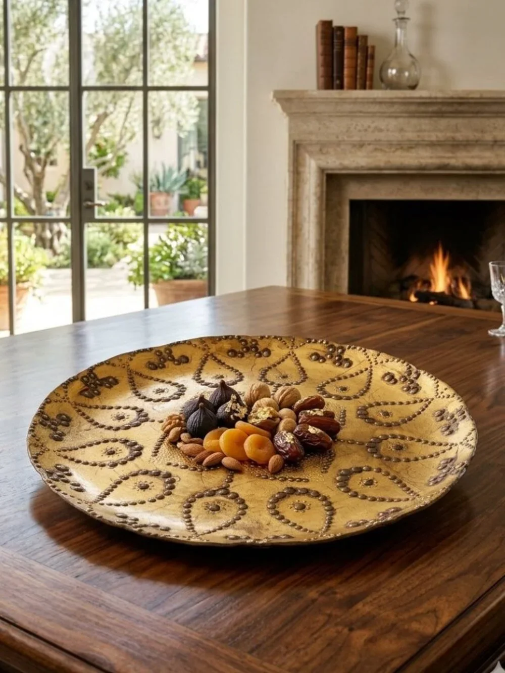 Stunning! Reverse-painted Turkish glass mandala platter. 15.5 inches